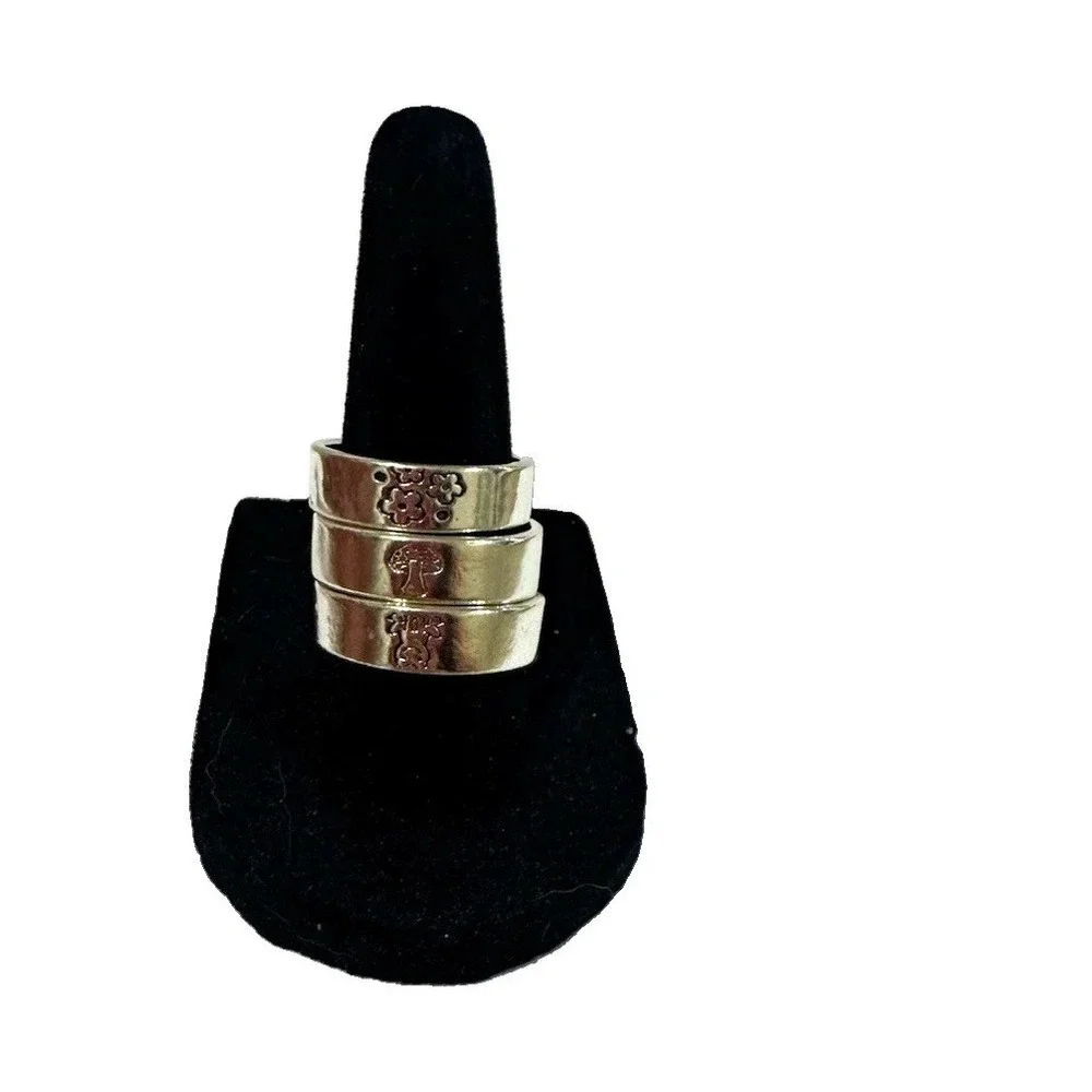 3 Stackable Silver Band Rings Sz 7 7.5 8 Stamped Nature Designs
